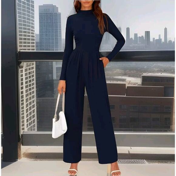 NWT! PRETTYGARDEN Women's Jumpsuit Dressy Casual 1- Piece Navy Blue Large 12-14 - Picture 1 of 10